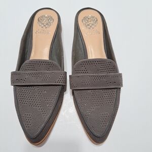 VINCE CAMUTO Kaylana leather loafer/mules. Gray with laser cutouts. NWOT 9.5M